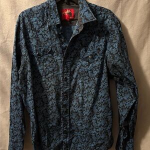 Men's Blue Patterned Casual Button Down Shirt